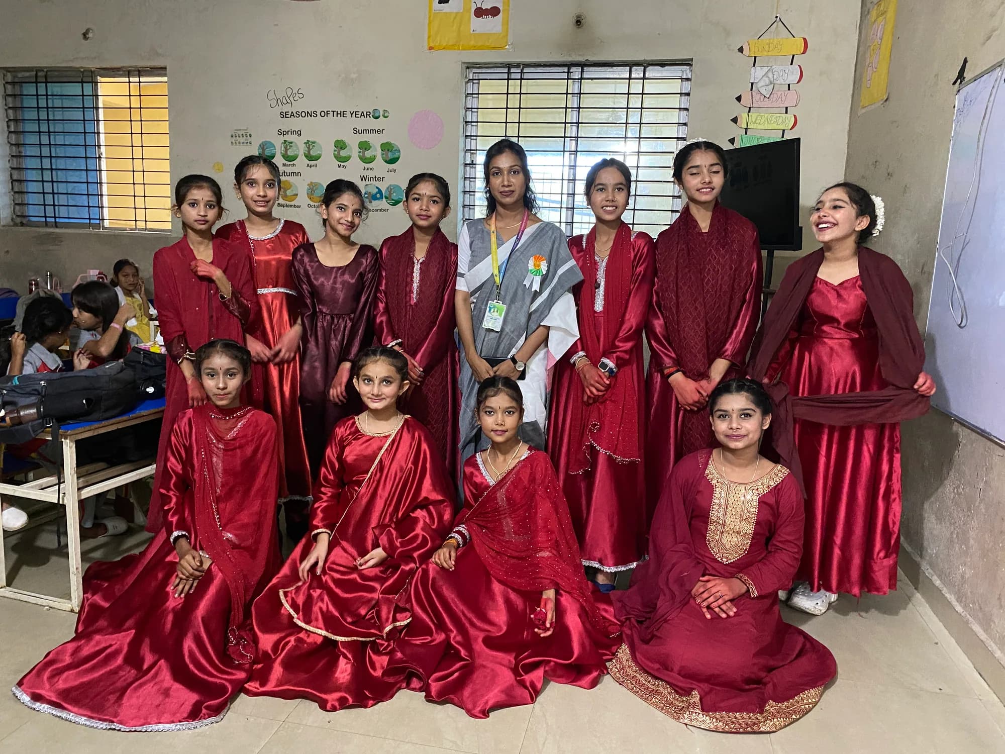 Sanskar Academy students ready for a cultural performance
