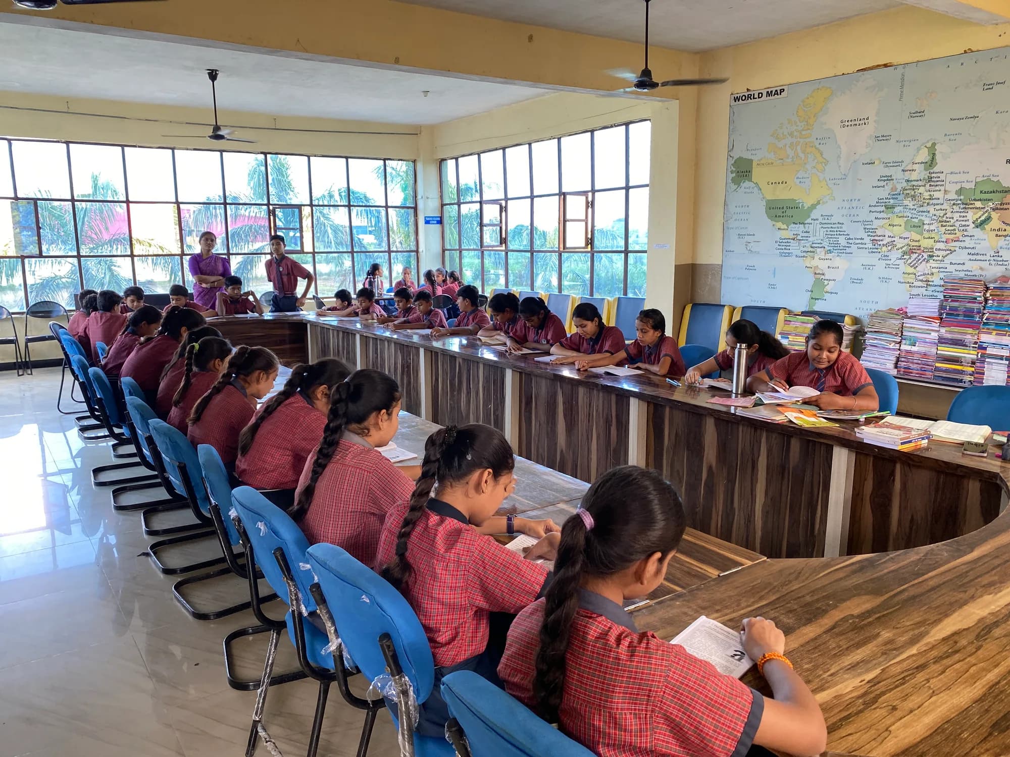 Sanskar Academy students learning together in the library